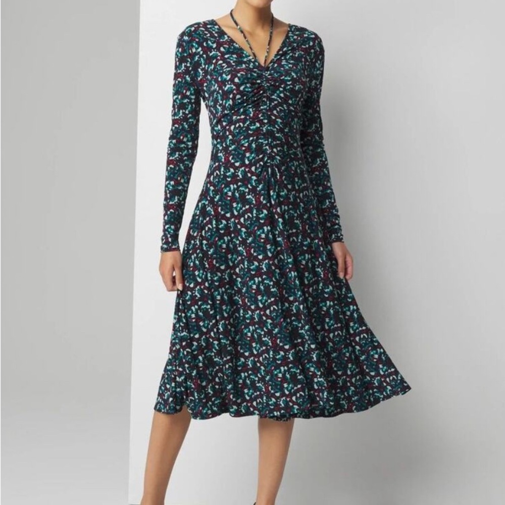 White House Black Market Teal and Black Floral Midi Dress